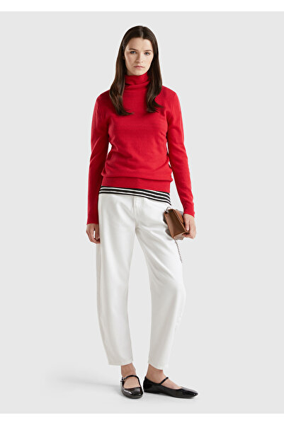 United Colors of Benetton Pulover roșu Merino pentru femei - Guler Stand