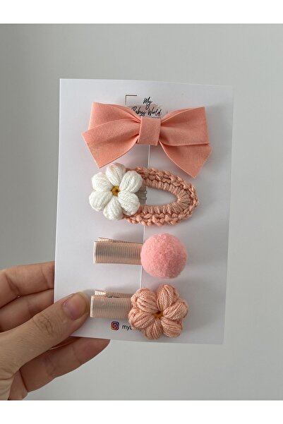 my baby’s world bebek çocuk mağzası Somon renk kız çocuk-bebek klips toka seti