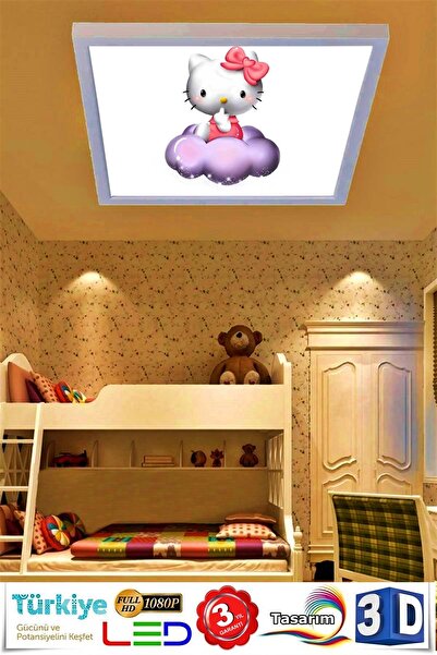 Gökyüzü Panel Hello Kitty 60x60 Çocuk Odası Led Avize Yeni Nesil Led Avize,60...