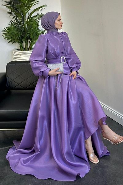 MERVEN AKYÜZ Rochie de seara din tafta Cleopatra liliac