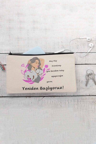 qoeuyl boutique Утре започваме отново Забавна мотивация Принтирана платнена чантичка за гримове Калъф за моливи Портфейл