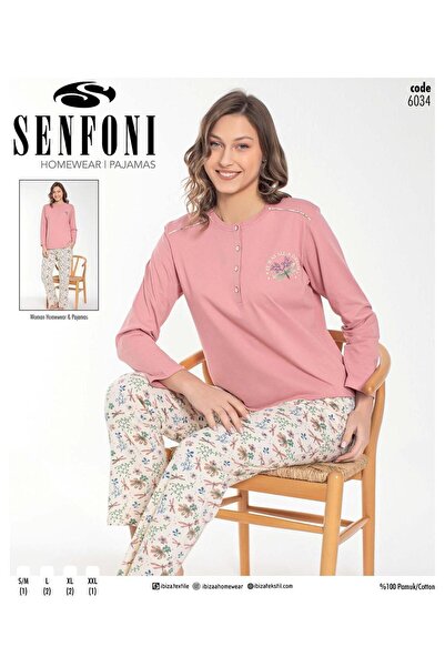 SENFONİ Set de pijamale din bumbac cu mânecă lungă, guler cu nasturi, Symphony, 6034 -1 buc