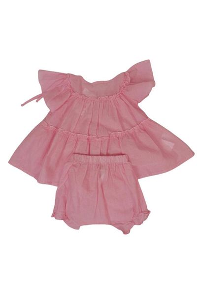 Çikoby Girl's Double Set – Gingham Pink Baby Model 100% Cotton