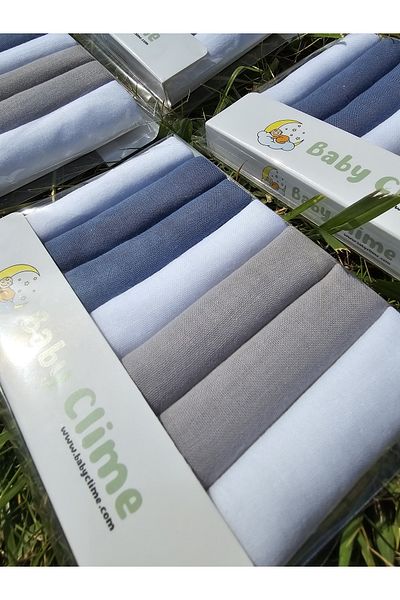 bebek_iklimi 7-Piece Muslin Fabric Baby Mouth Cloth - 22x22 cm Sky Series (Contains Blue Shades)