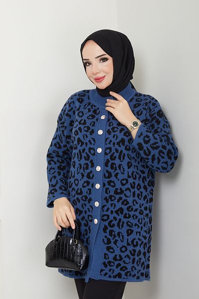 Pamuk Butik Women's Leopard Patterned Knitwear Cardigan
