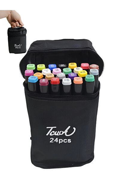 EVENT مجموعة أقلام تحديد مكونة من 24 قلم تحديد محمول مع حقيبة مجموعة أقلام تحديد مزدوجة الجوانب مكونة من 24 لونًا