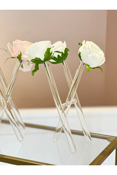 Shura Homeware مزهرية زجاجية بتصميم عصري متقاطع، مصنوعة يدويًا من زجاج البورو...