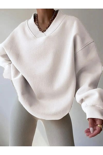Garalio Oversize V-Neck Sling Sleeve Detail Sweatshirt