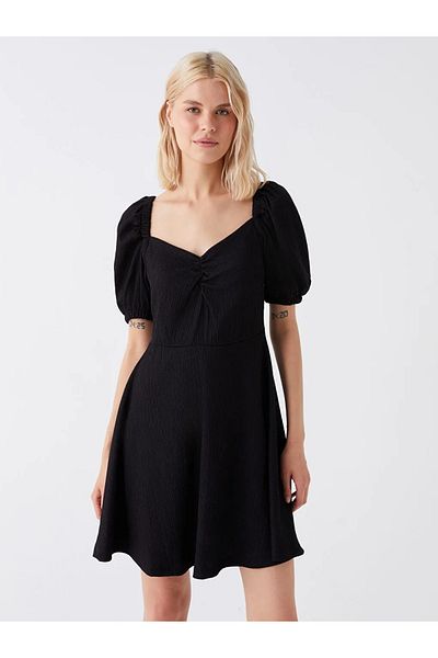LC Waikiki Lcw Vision Black Sweetheart Neck Straight Short Sleeve Women's Dress