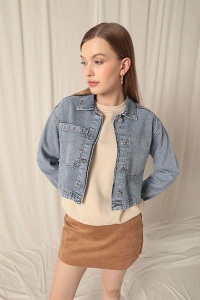 Lukas Denim Fabric Reverse Pocket Women's Blue Jacket