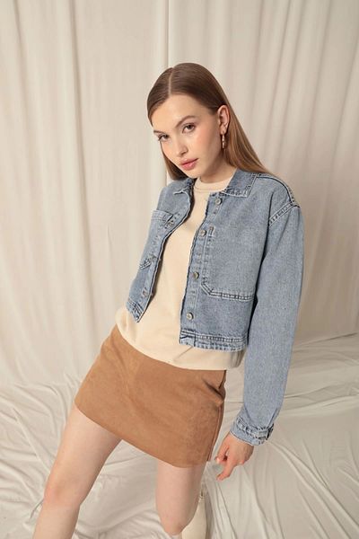 Lukas Denim Fabric Reverse Pocket Women's Blue Jacket