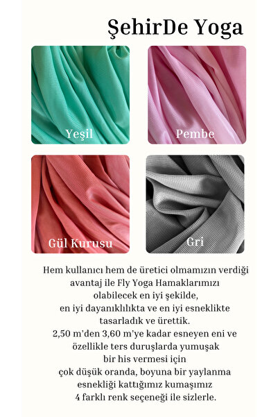 FLY YOGA HAMAK SETİ / Boy 3m / En 2.50 m / Enine Esneme 3.60 m  / Sabit Askılı