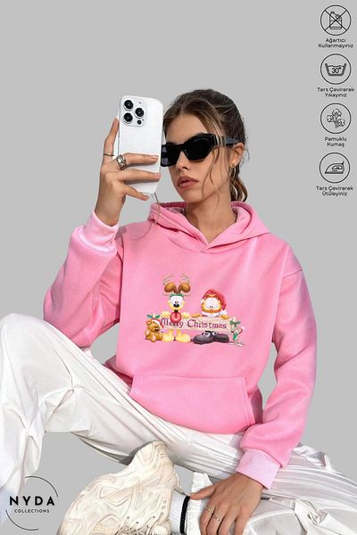 Nyda Collections Unisex Hooded Hoodie - Long Sleeve, Christmas New Year Printed, Oversize Cotton Sweatshirt