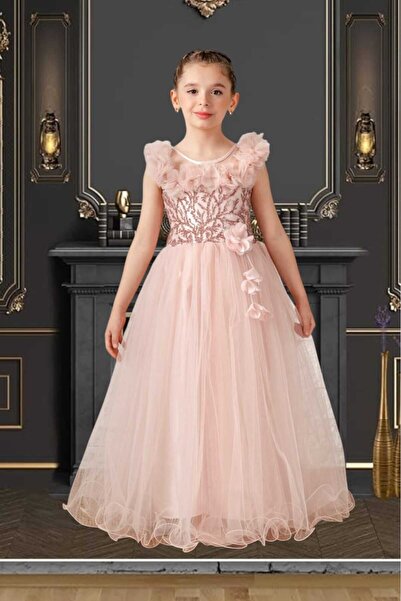 bambito Geniş kesimli ve kısa kollu, partiler için mükemmel, şık bir kız çocuk elbisesi 5 - 12 arası