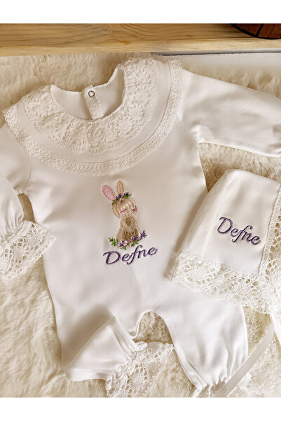 ELA Tavşan nakışlı dantel tulum