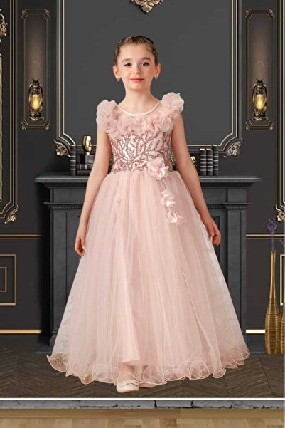 bambito Geniş kesimli ve kısa kollu, partiler için mükemmel, şık bir kız çocuk elbisesi 5 - 12 arası
