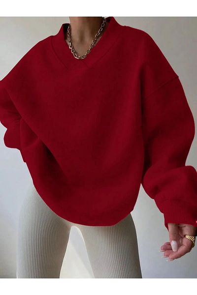 Garalio Oversize V-Neck Sling Sleeve Detail Sweatshirt