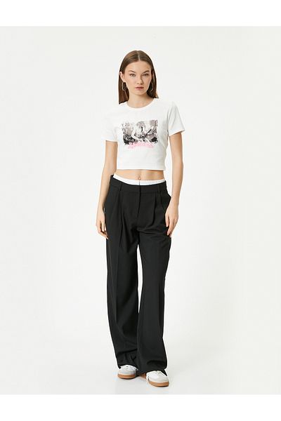 Koton Printed Crop T-Shirt Short Sleeve Crew Neck Cotton