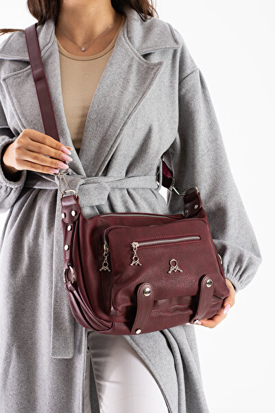 Just Polo EU Women's Multi Compartment Claret Red Shoulder and Crossbody Bag