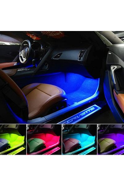 4-Piece Music-Sensitive Underfoot Rgb Led-Remote Controlled Flexible Structure Compatible with All Vehicles