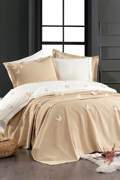 Minelya Home Collection Σετ παπλωματοθήκη 7 τεμαχίων 100% βαμβακερό 3D μοτίβο πεταλούδας και πικέ διπλό