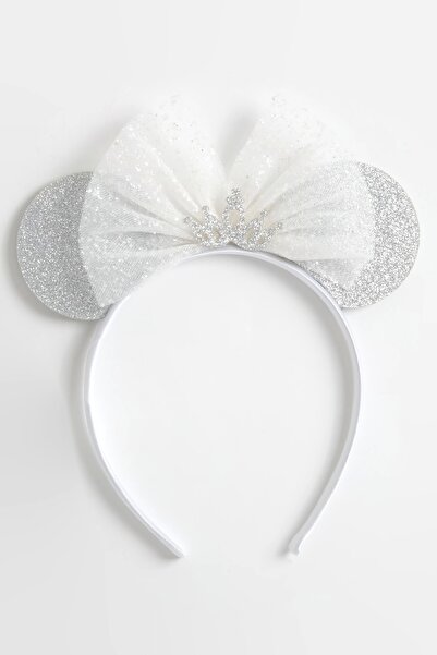 LOGO AKSESUAR Coroană cu fundă argintie cu model Mickey pentru fete