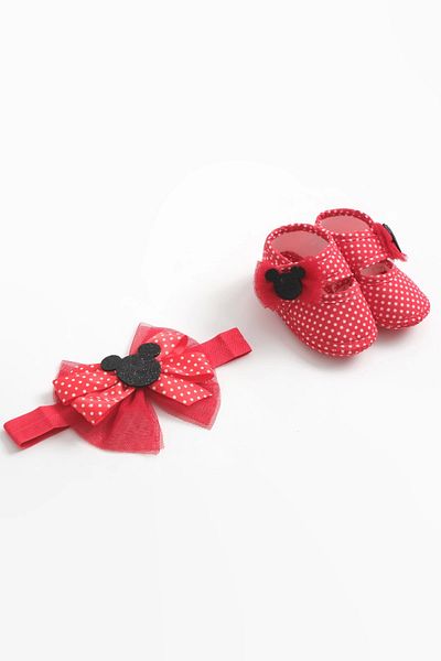 LOGO AKSESUAR 0-3 Months Mickey Baby Bandana and Booties Set - Polka Dots