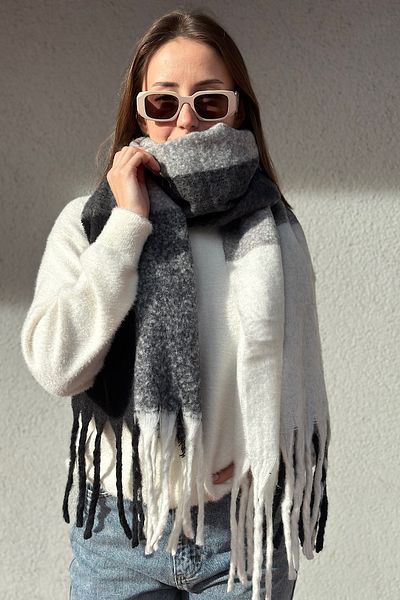 novon Esarfa Angora cu Textură, Bloc de Culori, Detaliu cu Franjuri Gros, Ultra Premium, Soft Touch, Viral Pinterest (220 x 40 cm)