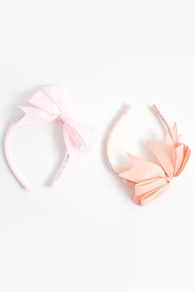 LOGO AKSESUAR Σετ με 2 ροζ γκρογκρέιν κορώνες με φιόγκο