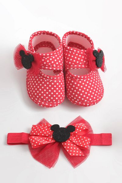 LOGO AKSESUAR 0-3 Months Mickey Baby Bandana and Booties Set - Polka Dots