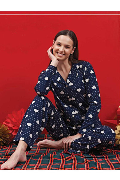 lavish Новорічний комплект піжами для жінок з шардоном, з ґудзиками спереду та сердечками, 1607