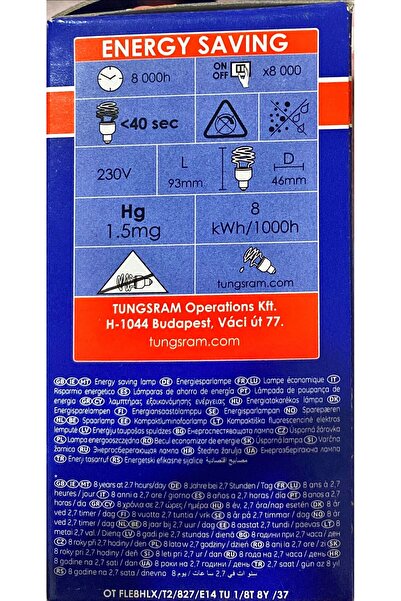 TUNGSRAM TASARRUFLU AMPUL 8 WATT E 14 DUY SPİRAL / SARI IŞIK /  5'Lİ PAKET