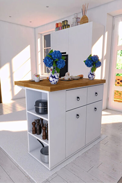 moka park avm 2 Kapaklı 2 Çekmeceli   Geniş-Dar Raflı Dekoratif Şık Mutfak Adası