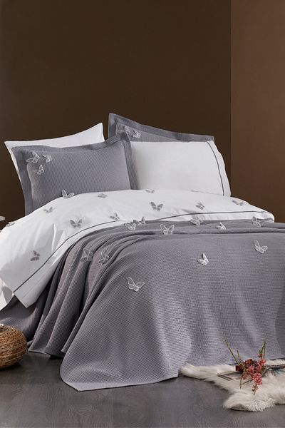 Minelya Home Collection Σετ παπλωματοθήκη 7 τεμαχίων 100% βαμβακερό 3D μοτίβο πεταλούδας και πικέ διπλό