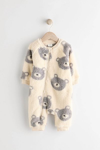 Next Baby 100% Organic Cotton Grey Bear Patterned Cream Fleece Sleeping Bag Alyn77749