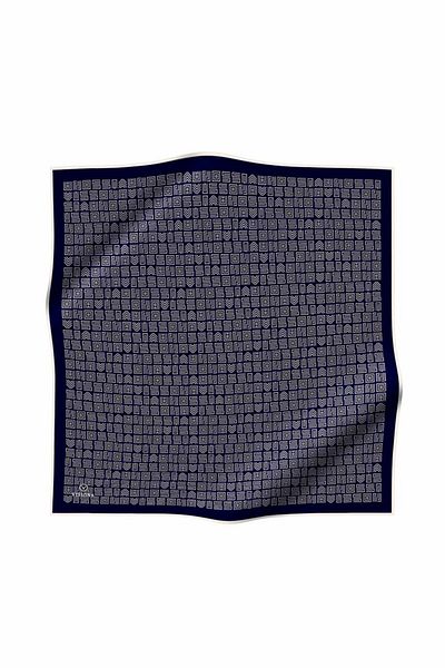 Vissona 100% Twill Silk Ethnic Motif Μοτίβο Navy Blue - Κρεμ Χρώμα 90x90 Σχήμα Φύτευσης: Φουλάρι ραπτικής στο χέρι