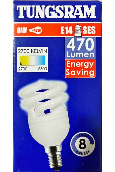 TUNGSRAM TASARRUFLU AMPUL 8 WATT E 14 DUY SPİRAL / SARI IŞIK /  10 'LU PAKET