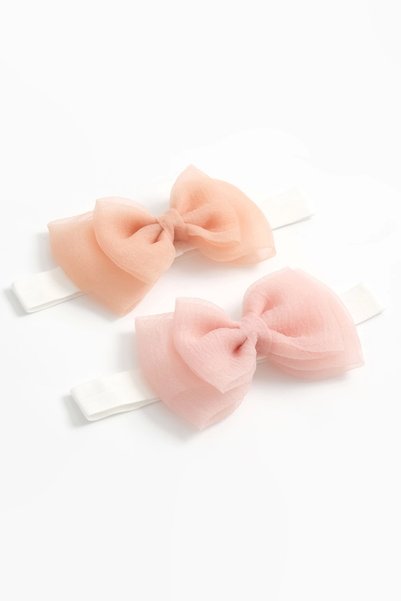 LOGO AKSESUAR Dalya Organza Bow Design Baby Bandana Set of 2 Powder, Salmon - 0-24 Months