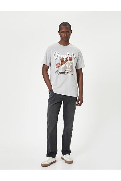Koton Crew Neck Slogan Printed Cotton T-Shirt