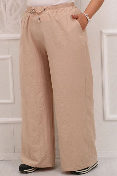 Eslina 39025 Plus Size Beige Star Airobin Wide Leg Elastic Waist Trousers
