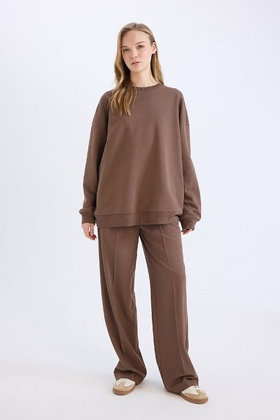 DeFacto Επιστροφή στο σχολείο Oversize Wide Fit Crew Neck Thick Basic απλό φούτερ Y1346az24wn