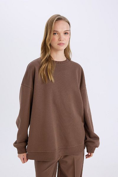 DeFacto Επιστροφή στο σχολείο Oversize Wide Fit Crew Neck Thick Basic απλό φούτερ Y1346az24wn