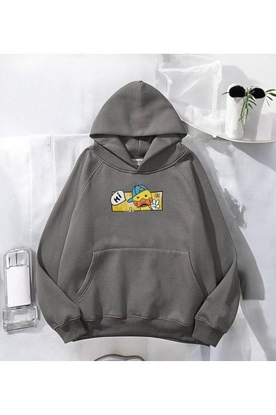 Touz Moda Суитшърт с качулка и щампа Duck Anthracite