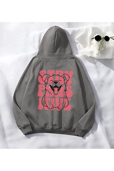 Touz Moda Суитшърт с качулка и антрацитен принт на животни