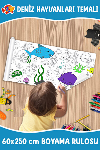 melolisa Deniz Hayvanları Temalı Dev Boyama Rulosu Bebek ve Çocuk Için Eğitic...