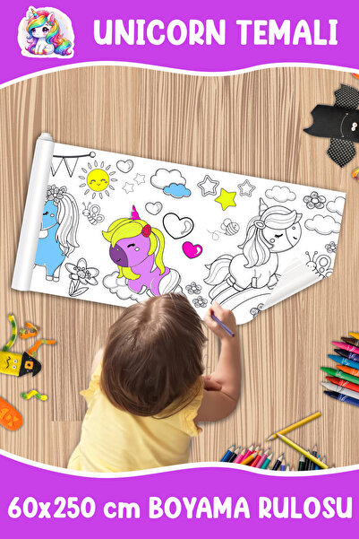 melolisa Unicorn Temalı Dev Boyama Rulosu Bebek ve Çocuk Için Eğitici 60x250 ...