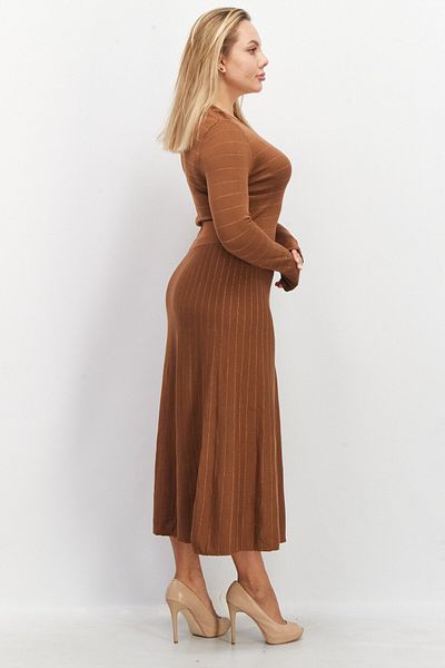 Esprit Women V-neck Long Sleeve Stripe Midi Dress, Brown
