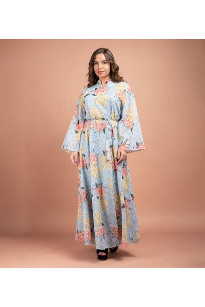 IKKXA Floral Embroidered Printed Kaftan CJ1005 Blue