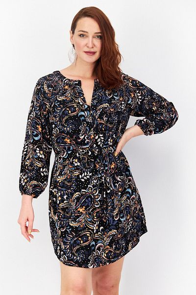 Vince Camuto Women Allover Print Belted Mini Dress, Navy Combo