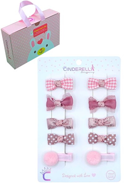 Cinderella 10lu Çanta Kutulu Hediyelik Kız Bebek Kurdele Fiyonk Toka Seti Pem...